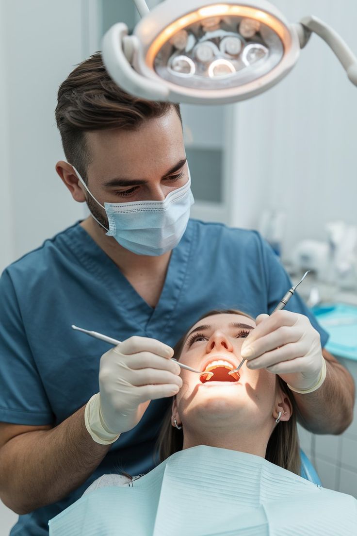 Dentist performing a dental procedure with modern equipment